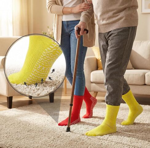 6 Pairs 2XL Large Slipper Socks Non Slip Hospital Socks with Grips for Women Men Non-Skid Gripper Sock Ankle Sock Slip Stop Safety Single Tread SlipperSocks for Adults Home Hospital Elderly in Saudi Arabia