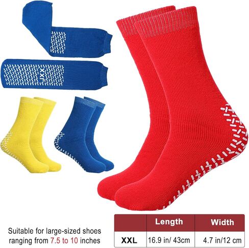 6 Pairs 2XL Large Slipper Socks Non Slip Hospital Socks with Grips for Women Men Non-Skid Gripper Sock Ankle Sock Slip Stop Safety Single Tread SlipperSocks for Adults Home Hospital Elderly in Saudi Arabia