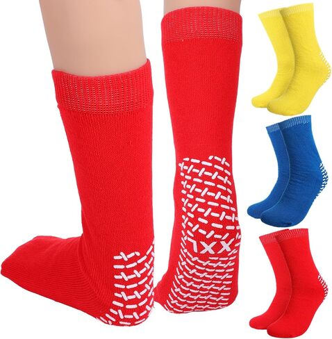 6 Pairs 2XL Large Slipper Socks Non Slip Hospital Socks with Grips for Women Men Non-Skid Gripper Sock Ankle Sock Slip Stop Safety Single Tread SlipperSocks for Adults Home Hospital Elderly in Saudi Arabia