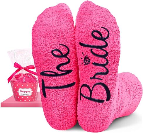 HAPPYPOP Funny The Bride Gifts Wedding Gifts For Her Bachelorette Gift Novelty Pink Fuzzy Bride Socks Wedding Socks in Saudi Arabia