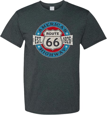 تي شيرت Fun Express Route 66 للبالغين - كم قصير، مزيج من القطن والبوليستر بنسبة 50/50، نسيج عالي الكثافة، ملصق قابل للتمزيق، حاشية بإبرة مزدوجة - 3XL in Kuwait