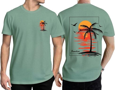 Tropical T-Shirt for Men Summer Beach Vacation Shirts Hawaiian Positive Vibes Palm Tree Short Sleeve Vintage Tops in Saudi Arabia