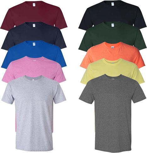 Gildan Unisex Softstyle Cotton T-Shirt, Adult Mens Tee, Multipack 1I3I6I10 Set of 10, L Multicolor in Kuwait