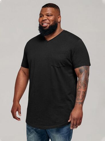 Runcati Mens Big and Tall Shirts Short Sleeve V Neck Casual Cotton T-Shirt Longline Hipster Hip Hop Tee Shirts with Pocket in Kuwait