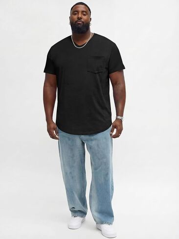 Runcati Mens Big and Tall Shirts Short Sleeve V Neck Casual Cotton T-Shirt Longline Hipster Hip Hop Tee Shirts with Pocket in Kuwait