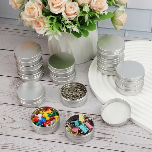 150 PCS 1 Ounce Aluminum Tins with Screw Tops, Round metal tin with Screw Lids, 1 oz Round Cans with Lid for Cosmetics, Lip Balm, Spices, and More(Silver) in Saudi Arabia