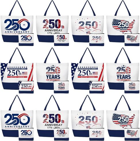 24 Pcs 250th Anniversary Canvas Tote Bags for Women Men Patriotic Collectors 4th of July Independence Day Gift Bag in Saudi Arabia