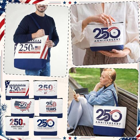 24 Pcs 250th Anniversary Canvas Tote Bags for Women Men Patriotic Collectors 4th of July Independence Day Gift Bag in Saudi Arabia