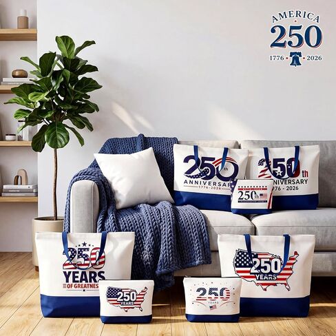 24 Pcs 250th Anniversary Canvas Tote Bags for Women Men Patriotic Collectors 4th of July Independence Day Gift Bag in Saudi Arabia
