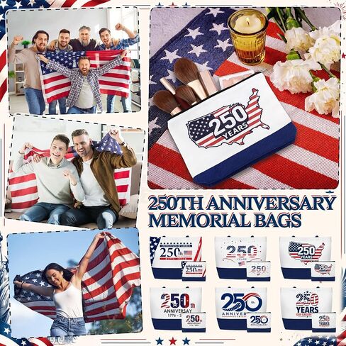 24 Pcs 250th Anniversary Canvas Tote Bags for Women Men Patriotic Collectors 4th of July Independence Day Gift Bag in Saudi Arabia
