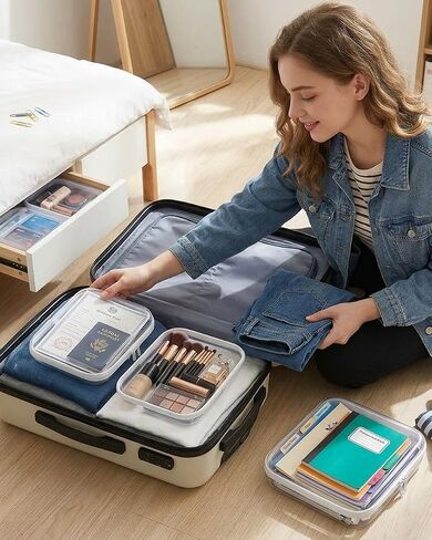 5 Pack Clear Zipper Pouches Set, Hard Shell Zipper Case for Travel, Transparent Toiletry Bag Organizer, Cosmetic Makeup Bag, Portable Travel Organizer for Toiletries, Cables, Accessories in Saudi Arabia