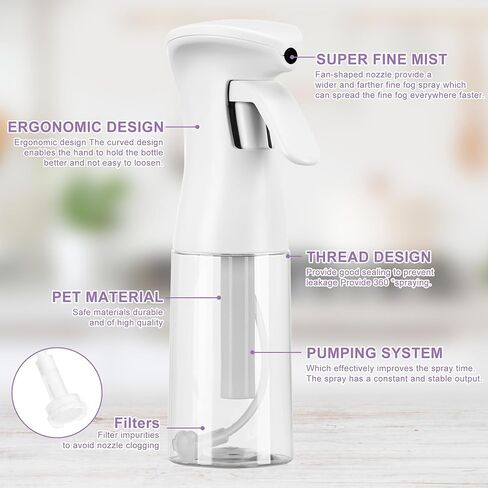 Spray Bottle for Hair – 2 Pack 200ml/6.8oz Fine Mist Water Spritzer, Refillable Empty Plastic Bottles for Hairstyling, Plants, Cleaning, Skin Care & Multi-Purpose Use in Saudi Arabia