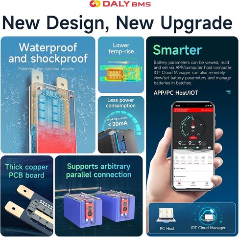 DALY Smart BMS مع وحدة بلوتوث Li-ion 3S-20S 12V-72V 40A-500A لوح حماية البطارية لحزمة بطارية Li-ion (Li-ion 16S 60V 150A+BT Module) in Saudi Arabia