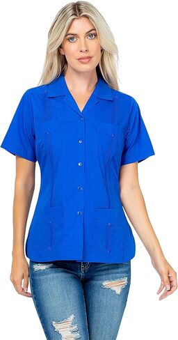 Mojito Collection Women's Cotton Blend Classic Short Sleeve 4-Pocket Guayabera in Saudi Arabia