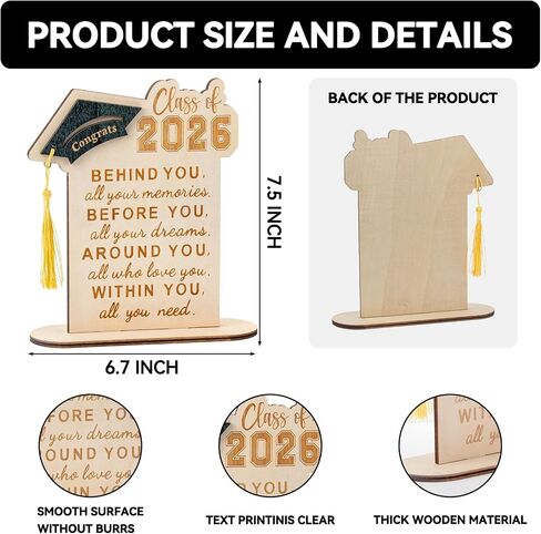 Graduation Decorations, Graduation Gifts for Class of 2026, Graduation Quote Wood Sign Desk Decor, Positive Behind You All Your Memories Wood Plaque with Stand Desk Decoration Grad Gift in Saudi Arabia