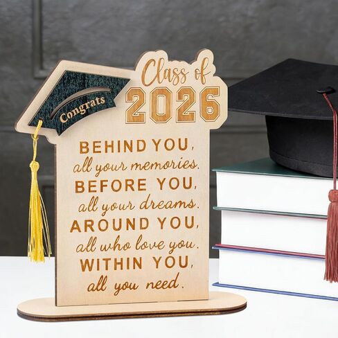 Graduation Decorations, Graduation Gifts for Class of 2026, Graduation Quote Wood Sign Desk Decor, Positive Behind You All Your Memories Wood Plaque with Stand Desk Decoration Grad Gift in Saudi Arabia