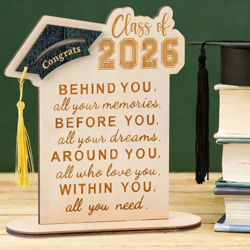 Graduation Decorations, Graduation Gifts for Class of 2026, Graduation Quote Wood Sign Desk Decor, Positive Behind You All Your Memories Wood Plaque with Stand Desk Decoration Grad Gift in Saudi Arabia