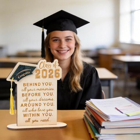 Graduation Decorations, Graduation Gifts for Class of 2026, Graduation Quote Wood Sign Desk Decor, Positive Behind You All Your Memories Wood Plaque with Stand Desk Decoration Grad Gift in Saudi Arabia
