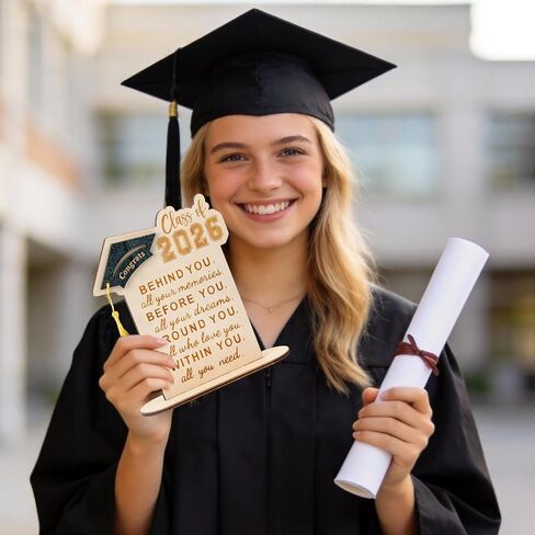 Graduation Decorations, Graduation Gifts for Class of 2026, Graduation Quote Wood Sign Desk Decor, Positive Behind You All Your Memories Wood Plaque with Stand Desk Decoration Grad Gift in Saudi Arabia