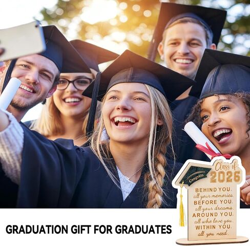 Graduation Decorations, Graduation Gifts for Class of 2026, Graduation Quote Wood Sign Desk Decor, Positive Behind You All Your Memories Wood Plaque with Stand Desk Decoration Grad Gift in Saudi Arabia