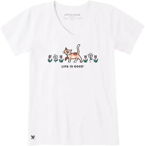 Life is Good Women's Al The Cat Flowers Short Sleeve Crusher-LITE Vee in Kuwait