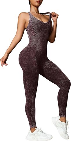 جمبسوت نسائي من WDIRARA متقاطع بدون ظهر للتمرين بدون أكمام Bodycon Unitards سروال يوجا بمؤخرة ضيقة رومبير in Kuwait