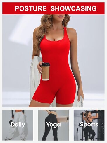 Women's Sleeveless Romper, Tummy Control Racerback Workout Bodycon Jumpsuits for Gym, Yoga & Fitness in Kuwait