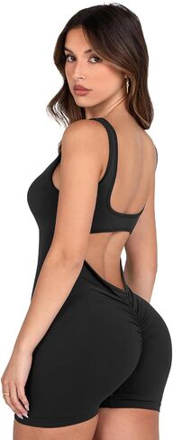 V Back Lift Romper Women – Open Back Bodycon Scrunch Butt Active Shorts Jumpsuit in Kuwait