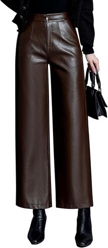 Women's Faux Leather Pants Elastic High Waist Wide Leg PU Leather Trousers in Saudi Arabia