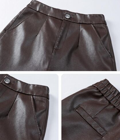 Women's Faux Leather Pants Elastic High Waist Wide Leg PU Leather Trousers in Saudi Arabia