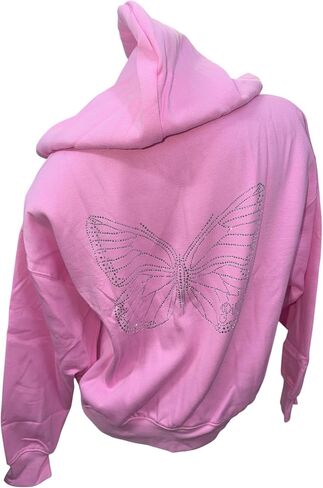 فيكتوريا سيكريت PINK Ivy Fleece Campus بسحاب كامل هوديي حجر الراين الفراشة الوردية اللامعة للنساء جديد in Kuwait