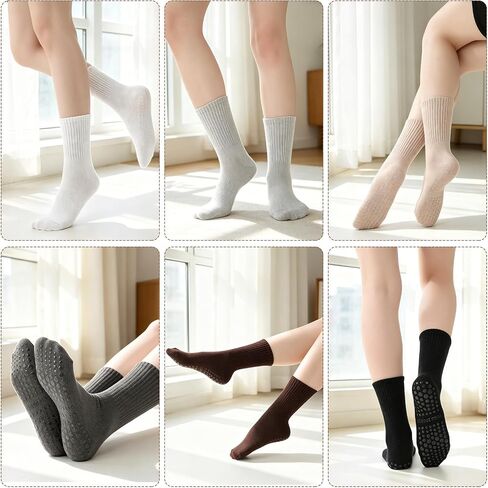 Pilates Socks with Grips for Men Women Hospital Non Slip Socks Soft Grippy Yoga Sock for Adult Elderly in Saudi Arabia