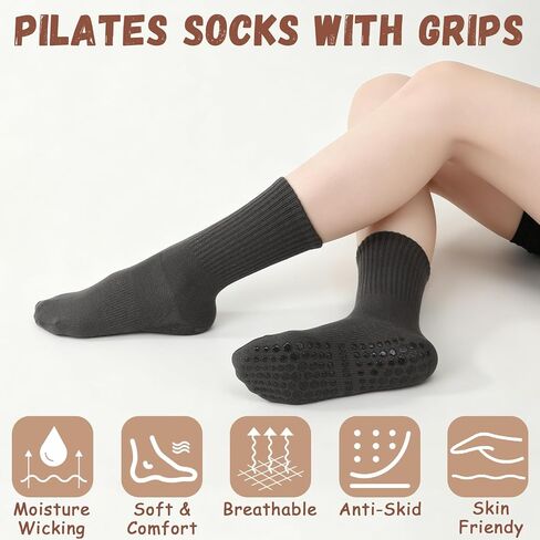 Pilates Socks with Grips for Men Women Hospital Non Slip Socks Soft Grippy Yoga Sock for Adult Elderly in Saudi Arabia