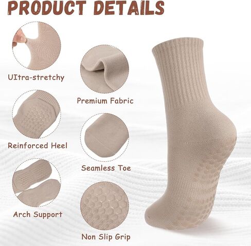 Pilates Socks with Grips for Men Women Hospital Non Slip Socks Soft Grippy Yoga Sock for Adult Elderly in Saudi Arabia