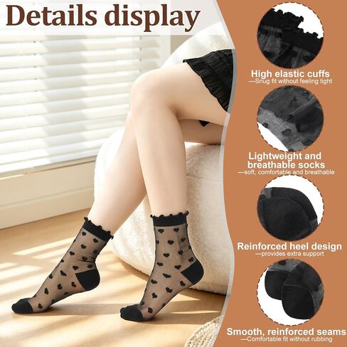 6 Pairs Women Sheer Ruffle Socks Cute Polka Dot Summer Mesh Nylon Socks Summer Thin Lace See Through Sock in Saudi Arabia