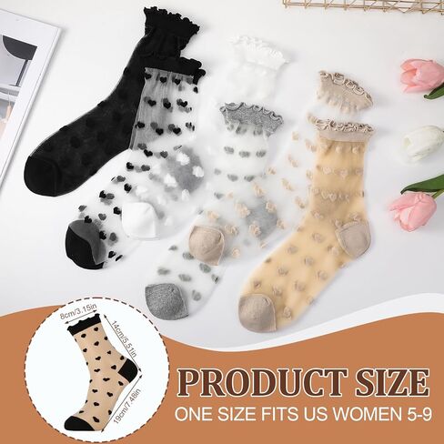 6 Pairs Women Sheer Ruffle Socks Cute Polka Dot Summer Mesh Nylon Socks Summer Thin Lace See Through Sock in Saudi Arabia