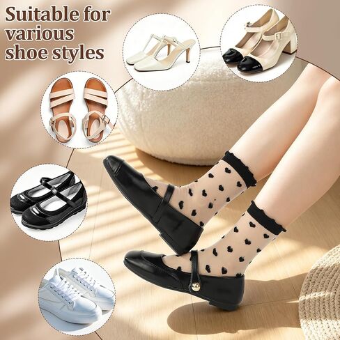 6 Pairs Women Sheer Ruffle Socks Cute Polka Dot Summer Mesh Nylon Socks Summer Thin Lace See Through Sock in Saudi Arabia