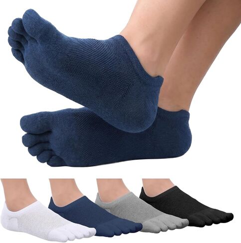 Amaxiu 4 Pairs Toe Socks for Women Men, No Show Low Cut Five Finger Cotton Running Sports Socks with Toes Separated in Kuwait