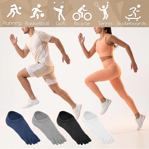 Amaxiu 4 Pairs Toe Socks for Women Men, No Show Low Cut Five Finger Cotton Running Sports Socks with Toes Separated in Kuwait