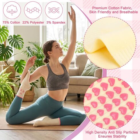 4 Pairs Cute Pilates Sock with Grips for Women Pink Bow Socks with Grips for Yoga Barre Ballet Dance in Saudi Arabia