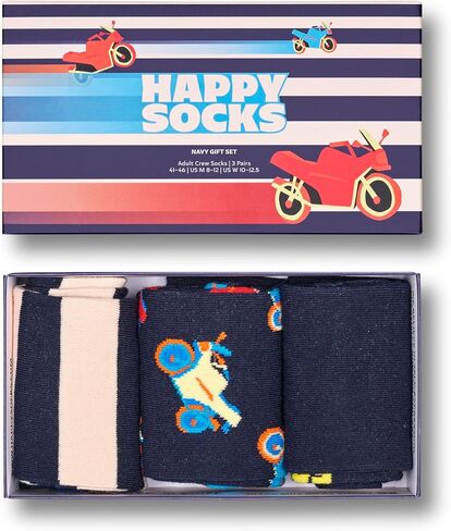 مجموعة هدايا Happy Socks مكونة من 3 جوارب باللون الأزرق الداكن، مقاس S/M in Kuwait