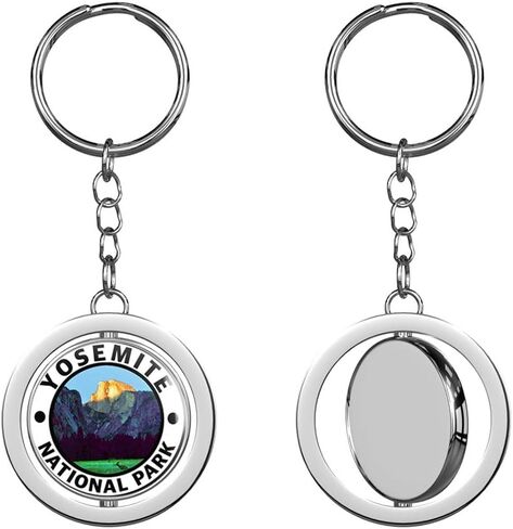 Round Yosemite National Park - rv Half Dome CA Hike Travel yose Keychain Spinning Round Chrome Metal Key Chain in Saudi Arabia