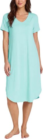 Bamboo Viscose Nightgowns for Women Short Sleeve V Neck Night Shirts with Pockets in Kuwait