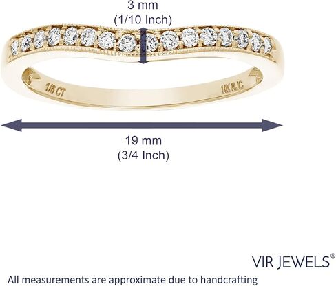 VIR JEWELS خاتم زفاف ماسي من 0.16 قيراط إلى 0.50 قيراط للنساء، خاتم زفاف ماسي دائري مموج في مجموعة شوكات ذهبية عيار 14 قيراط، مقاس 4.5-10 in Kuwait