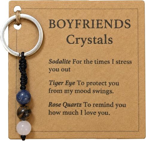 Boyfriend Crystal Keychain, Natural Gemstone Beads for Him, Cute Key Ring Charm Gift, Valentine’s Day Gift for Him in Saudi Arabia