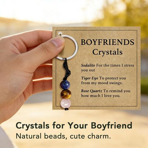 Boyfriend Crystal Keychain, Natural Gemstone Beads for Him, Cute Key Ring Charm Gift, Valentine’s Day Gift for Him in Saudi Arabia