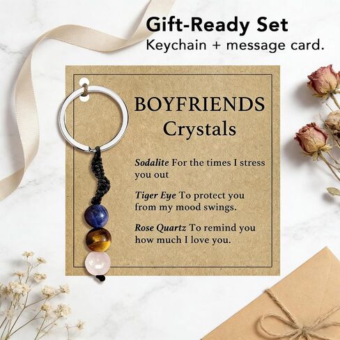 Boyfriend Crystal Keychain, Natural Gemstone Beads for Him, Cute Key Ring Charm Gift, Valentine’s Day Gift for Him in Saudi Arabia