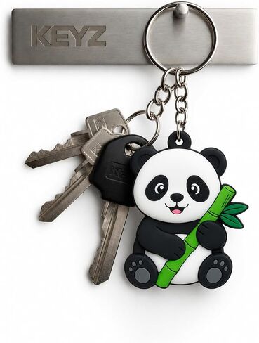 Cute Panda Keychain, Rubber Animal Charm with Metal Ring, Black and White in Kuwait