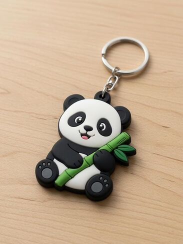 Cute Panda Keychain, Rubber Animal Charm with Metal Ring, Black and White in Kuwait