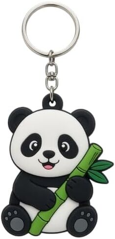Cute Panda Keychain, Rubber Animal Charm with Metal Ring, Black and White in Kuwait